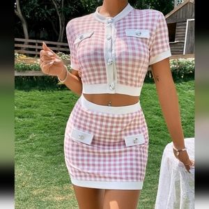 Gingham Flap Detail Crop Top & Bodycon Skirt size Medium